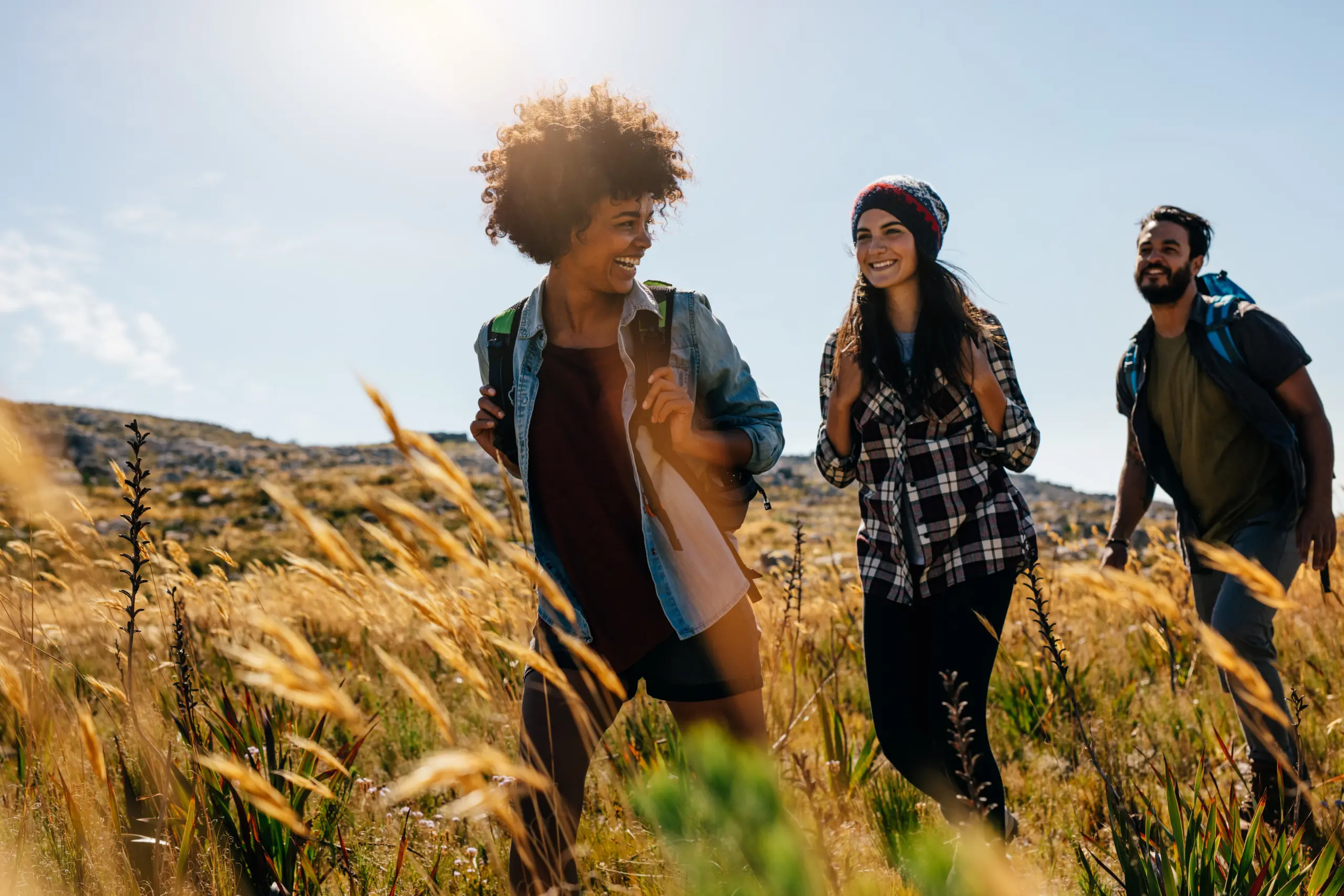 Recovery group walking outdoors as part of mental health routine